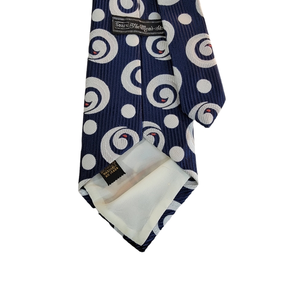 Sears The Men's Store Abstract Spiral Circle Pattern Blue/White Men's Tie - Picture 6 of 10